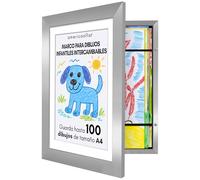 Americanflat Marco Dibujos Infantiles A4 en Plata - Cuadro de Almacenamiento para Niños para 100 Unidades, Proyectos de Arte, Puzzles y Fotos - Madera de Ingeniería con Vidrio Resistente