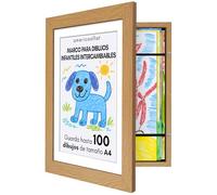 Americanflat Marco Dibujos Infantiles A4 en Roble Oscuro - Cuadro de Almacenamiento para Niños para 100 Unidades, Proyectos de Arte, Puzzles y Fotos - Madera de Ingeniería con Vidrio Resistente