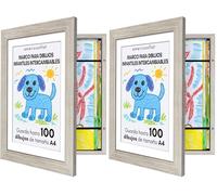 Americanflat Marco Dibujos Infantiles A4 - Madera a la Deriva - Cuadro de Almacenamiento para Niños para 100 Unidades, Proyectos de Arte, Puzzles y Fotos - Madera Compuesta con Vidrio Resistente