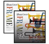 Americanflat Marco para Álbum de Vinilo 32x32 cm para Decoración - Marco de Aluminio Negro con Cubierta de Plástico Resistente y Montaje en Pared - Juego de 2 Unidades