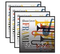 Americanflat Marco para Álbum de Vinilo 32x32 cm para Decoración - Marco de Aluminio Negro con Cubierta de Plástico Resistente y Montaje en Pared - Juego de 4 Unidades