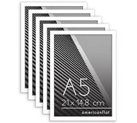 Americanflat Marco para Fotos A5 en Blanco Marco de Fotos de Moldura Fina con Cristal Irrompible, Accesorios para Colgar y Pie Visualización Horizontal o Vertical Marco Fotos Pared o Mesa 5 Unidades