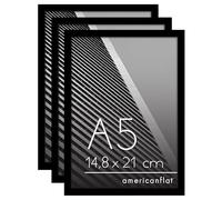 Americanflat Marco para Fotos A5 en Negro - Marco de Fotos de Moldura Fina con Cristal Irrompible, Accesorios para Colgar y Pie - Visualización Horizontal o Vertical - 3 Unidades
