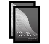 Americanflat Marco para Fotos de 10x15 cm Negro - Marco de Fotos de 15x10 cm de Moldura Fina con Cristal Irrompible, Accesorios para Colgar y Pie - para Pared y Mesa - 2 Unidades