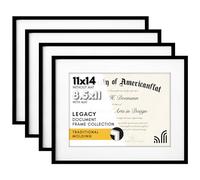 Americanflat Marcos de diploma de 11 x 14 pulgadas en color negro, juego de 4, muestra diplomas de 8.5 x 11 pulgadas con paspartú o úsalo como marcos de 11 x 14 pulgadas sin paspartú, marcos de