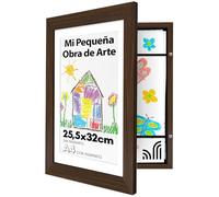 Americanflat Nogal Marco Dibujos Infantiles A4 - Cuadro de Almacenamiento para Niños para 100 Unidades, Proyectos de Arte, Puzzles, Fotos y Decoración - Madera Compuesta con Vidrio Resistente