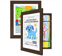 Americanflat Nogal Marco Dibujos Infantiles A4 - Cuadro de Almacenamiento para Niños para 100 Unidades, Proyectos de Arte, Puzzles y Fotos - Madera Compuesta con Vidrio Resistente - 2 Unidades