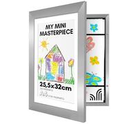 Americanflat Plata Marco Dibujos Infantiles A4 - Cuadro de Almacenamiento para Niños para 100 Unidades, Proyectos de Arte, Puzzles, Fotos y Decoración - Madera Compuesta con Vidrio Resistente