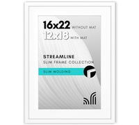 Americanflat Portarretratos de 41 x 56 cm con plexiglás pulido, para usar como marco de 30 x 46 cm con paspartú o de 41 x 56 cm sin paspartú, colección Streamline, con borde fino para pared, blanco