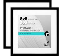 Americanflat Portarretratos de 8 x 8 pulgadas en color negro, muestra 6 x 6 pulgadas con paspartú y 8 x 8 pulgadas sin paspartú, marcos horizontales y verticales para pared y mesa (paquete de 2)