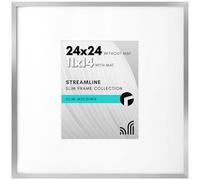 Americanflat Portarretratos plateado de 24 x 24 pulgadas, úsalo como marco de fotos de 11 x 14 pulgadas con paspartú o marco de 24 x 24 pulgadas sin paspartú, marco de fotos de borde fino con cubierta