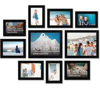 Americanflat Set de 10 Marcos de Fotos Collage - Portafotos Multiple con 2 de 20x25 cm, 4 de 13x18 cm y 4 de 10x15 cm - Marcos de Pared en MDF Negro para Hogar, Oficina y Galería