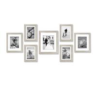 Americanflat Set de 7 Marcos de Fotos Collage - Portafotos Multiple con 1 de 28x36 cm, 2 de 20x25 cm y 4 de 13x18 cm - Marcos de Pared en MDF Madera a la Deriva para Hogar, Oficina y Galería