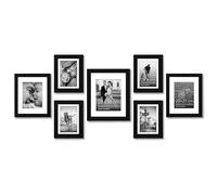 Americanflat Set de 7 Marcos de Fotos Collage - Portafotos Multiple con 1 de 28x36 cm, 2 de 20x25 cm y 4 de 13x18 cm - Marcos de Pared en MDF Negro para Hogar, Oficina y Galería