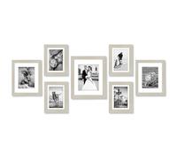 Americanflat Set de 7 Marcos de Fotos Collage - Portafotos Multiple con 1 de 28x36 cm, 2 de 20x25 cm y 4 de 13x18 cm - Marcos de Pared en MDF Madera Clara para Hogar, Oficina y Galería