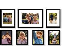 Americanflat Set de 7 Marcos de Fotos Collage - Portafotos Multiple con Paspartús 1 de 30x40 cm, 2 de 23x30 cm y 4 de 15x20 cm - Marcos de Pared en MDF Negro para Hogar, Oficina y Galería