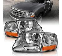 AmeriLite Faros halógenos de repuesto para Ford F150 Harley Lightning de cristal cromado con juego de estacionamiento de esquina, conductor y pasajero
