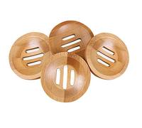 Amerisky 4 jaboneras de bambú, bandeja de almacenamiento de jabón redonda de madera natural, escurridor, soporte de jabón para baño, ducha y cocina esponja
