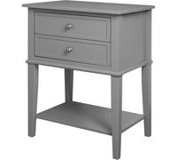 Ameriwood Home Mesa Auxiliar Franklin con 2 cajones, Acabado Gris, mesita de Noche de Madera sintética con cajones o mesita de Noche pequeña para Dormitorio y más.