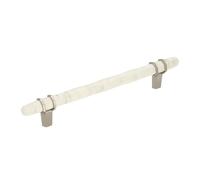 Amerock | Cabinet Pull | Marble White/Polished Nickel | 6-5/16 inch 160 mm Center to Center | Carrione | 1 Pack | Drawer Pull | Drawer Handle | Cabine