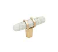Amerock Carrione BP36647MWCZ - Pomo de gabinete de 64 mm de longitud, color mármol blanco/bronce champán, BP36647MWCZ