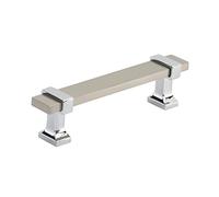 Amerock Tirador de gabinete, níquel satinado/cromo pulido, 3-3/4 pulgadas (96 mm) de centro a centro, overton, paquete de 1 unidad, tirador de cajón, asa de cajón, herrajes para gabinete