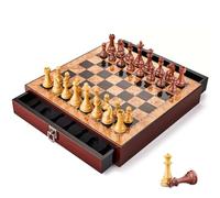 AMEROUS - Juego de ajedrez de madera de 17 pulgadas con piezas de ajedrez de alto peso de polímero, 2 cajones de almacenamiento integrados, 2 reinas adicionales, 3.75 pulgadas King, juego de mesa