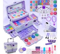 Amerrly Sets de Maquillaje para niñas - Maquillaje para niñas Seguro y Lavable, maletin Maquillaje niñas con Juego de Accesorios de Corona, cumpleaños de Princesas para niñas 4 12 años