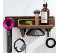 Amersis Soporte de pared para secador de pelo compatible con Dyson Supersonic Secador de pelo, accesorios y accesorios, organizador de almacenamiento, madera de nogal (secador de pelo y accesorios no