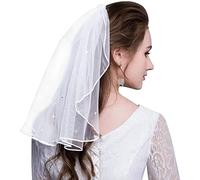 Amerson Velo de novia, velo corto de diamantes de imitación Velo elegante nupcial de tul con peine velo de novia velo corto para JGA despedida de soltera accesorios de boda velo (blanco)