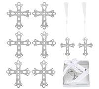 Amersumer Paquete de 10 marcapáginas de cruz para tu primera comunión, bautizo o cualquier ocasión para fiestas. También decorado con cinta blanca y una etiqueta de agradecimiento