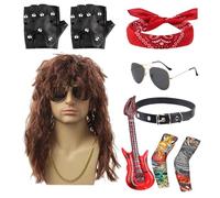 Amesor Traje De Rockero, Conjunto Heavy Metal Para Cosplay, Conjunto Punk Rockero Con Peluca Y Gafas De Sol Unisex Para Fiesta Halloween Festival Musical Escenario Exterior