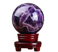 Amethyst Ball Quartz Crystal Sphere Stone Ball Purple Polished Crystal Ball with Wooden Stand Home Desk Decor Decorative,12cm/4.7in