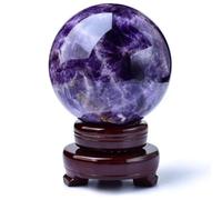 Amethyst Crystal Ball Purple Gemstone Ball with Wood Stand Crystals Orb for Witchcraft Quartz Astronomy Home Decor Gifts,60mm