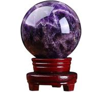 Amethyst Crystal Ball with Wood Stand, Polished Stone Sphere Sculpture Fengshui Figurine Yoga,55mm