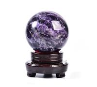 Amethyst Crystal Quartz Sphere with Wood Stand Crystal Stone Ball Divination Sphere,Purple,130mm