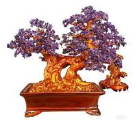 Amethyst Crystal Tree Feng Shui Wealth Tree - Handcrafted Gemstone Bonsai Tree for Good Luck and Prosperity