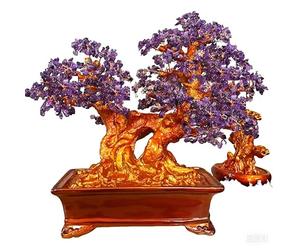 Amethyst Crystal Tree Feng Shui Wealth Tree - Handcrafted Gemstone Bonsai Tree for Good Luck and Prosperity