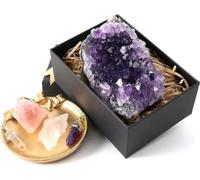 Amethyst Crystals and Rose Quartz, Clear Quartz, Crystal Wand Necklace for Witchcraft, Amathesis Crystal, Natural Amethyst Geode Cave Healing Crystal Stones, About 1 Lb