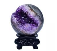 Amethyst Druzy Geode Gemstone Ball with Resin Stand Crystal Sphere Ball for Witchcraft Divination Home Office Decor,85-90mm