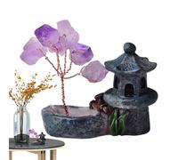 Amethyst Raw Stone - Escultura de cristales de Reiki, pabellón de bonsai pequeño espiritual | Figurita de energía, piedras preciosas artísticas adornaciones de árboles de árbol de árbol de