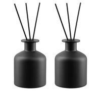Amexo 2 Pcs Botella Difusora de Cristal Vidrio, 250ML Botella Difusora Recargable Vacía, Frasco difusor de Vidrio con 60 Varillas Ambientador difusores de Aceites Esenciales para Hogar Baño, Negro