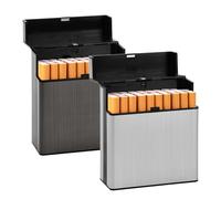 Amexo 2 Pitilleras para Cigarrillos Plastico Pitilleras para Hombre Caja Cigarrillo Funda de Aluminio Portátil Pitillera para Mujer Hombre 40 Cigarrillos (Negro y Plata)