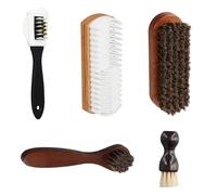 Amexo Cepillo de Madera para Zapatos, 5 Piezas Cepillo de Crin de Caballo Cepillo Ante, Cepillo Suave para Gamuza Kit de Limpieza de Zapatos para Piel Rugosa Nubuck