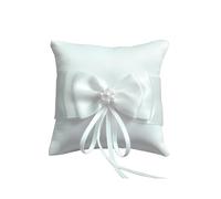 Amexo Cojín para Anillo de Boda Blanco Lazo Porta de Alianzas Romántico Soporte de Almohada de Anillo con Cinta y Perlas Artificiales para Boda Propuesta (15 x 15cm)