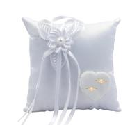 Amexo Cojín para Anillo de Boda Romántica Camelia Porta Alianzas Blanco Soporte De Almohada Anillo con Elegante Flora de Satén para Anillos de Compromiso o Anillos de Boda 20 × 20cm