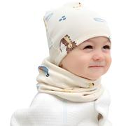 Amexo Conjunto de Gorro y Bufanda para Niños Conjunto de Bufanda con Gorro Algodón Bufanda de Tubo Beanie Sombreros para Bebe Niño y Niña 0-5 Años Otoño Invierno Primavera (FR/ES, Letras, S, Beige)