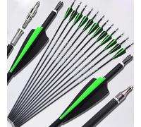 AMEYXGS 12 Piezas Flechas de Fibra de Carbono 30 Pulgadas Caza Objetivo de Práctica Fiechas Spine 500 para Arco Recurvo Arco Compuesto Arco Largo (Verde+Negro)