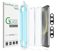 amFilm 2+2 Piezas OneTouch Protector de Pantalla para Samsung Galaxy S24 5G, Dureza 9H con Protección de Lente de Cámara Fabricada en Cristal Templado, Fácil Instalación y Sin Burbujas