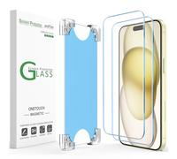 amFilm 2 Pack Magnetic OneTouch for iPhone 15 6.1" Screen Protector [Eco Friendly & Reduce Plastic] [Indestructible Ultra 9H Tempered Glass] [15 seconds Auto-Alignment & Ultra Fast Installation]